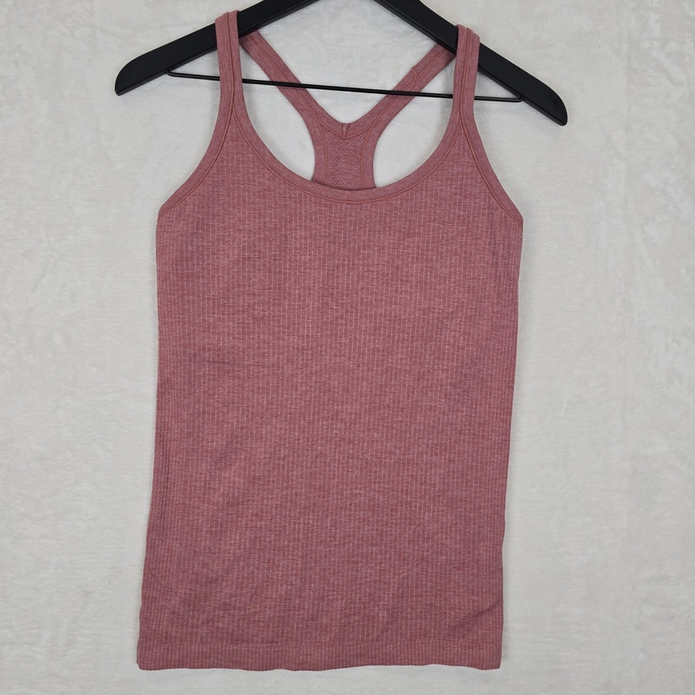 Lululemon Ebb To Street Tank II Moss Rose Pink Ribbed Racerback Size 8